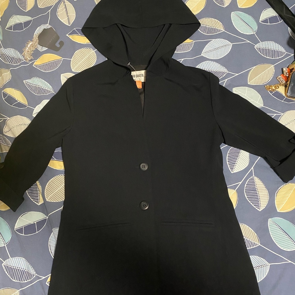 BB Dakota Black Hooded Trench with Two-Button Front
